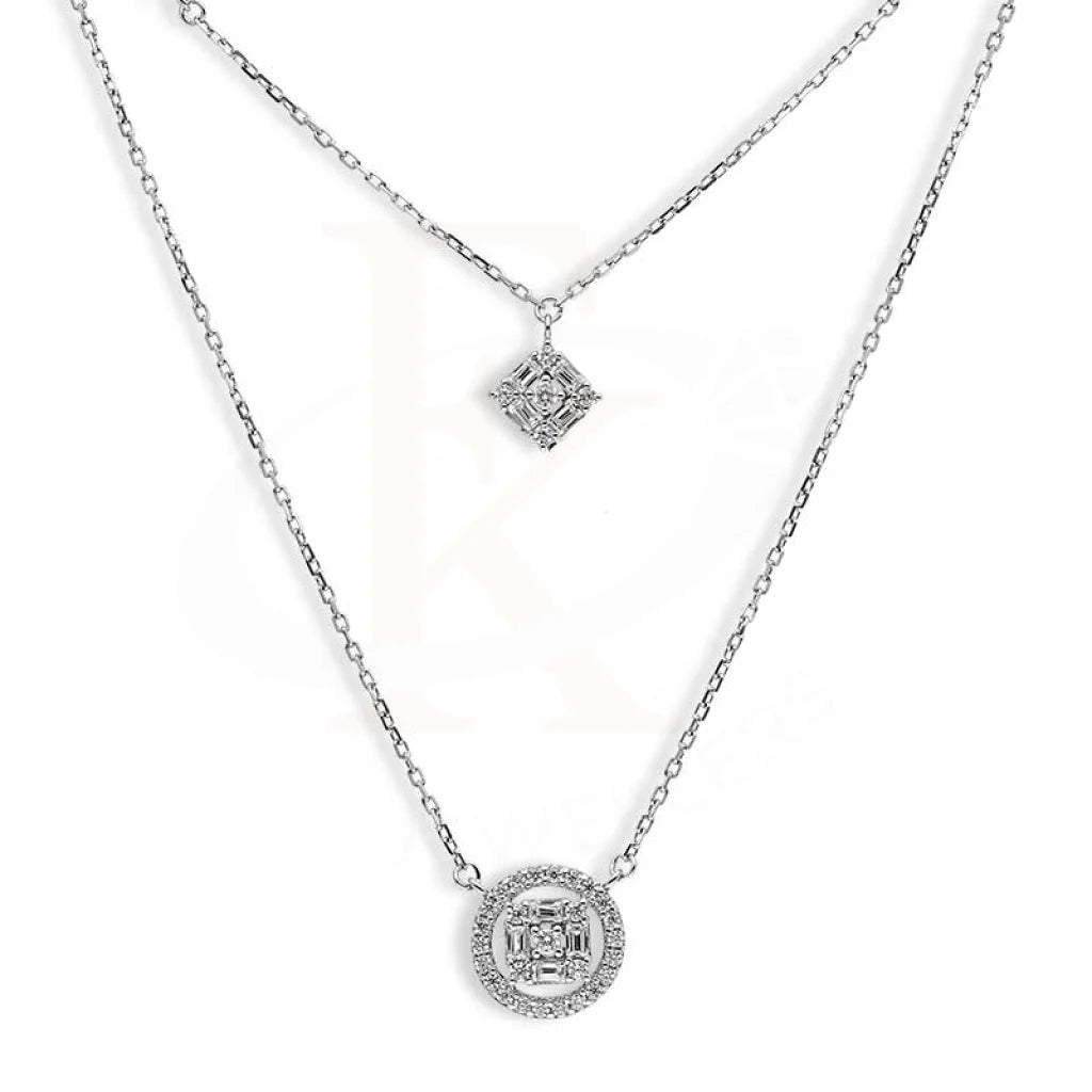 Office Necklaces -Sterling Silver 925 Rhombus and Round Shaped Necklace - FKJNKLSL2892