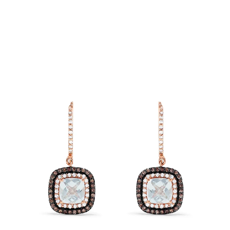 Ladies Earrings for Anniversary-14K Rose Gold Aquamarine and Diamond Drop Earrings, 2.18 TCW