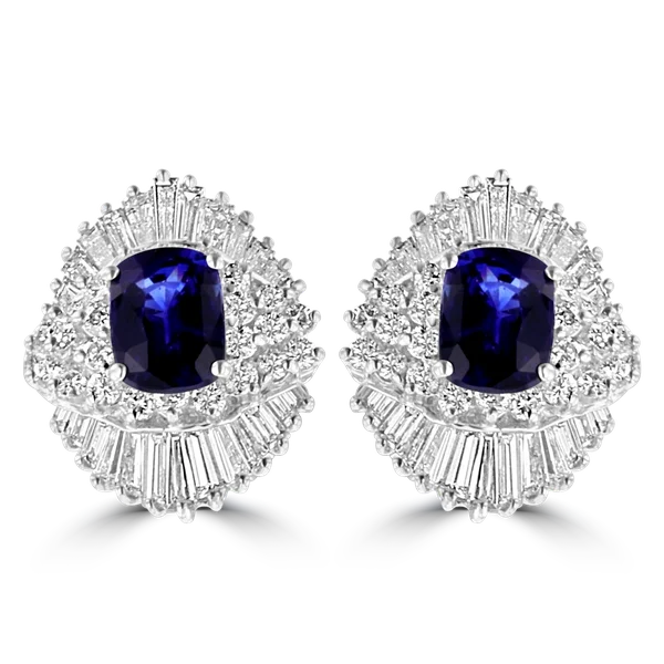 Ladies Earrings Double Hoop-JULEVE 18KT WHITE GOLD 4.20CT SAPPHIRE & 4.23CTW DIAMOND CLUSTER EARRINGS