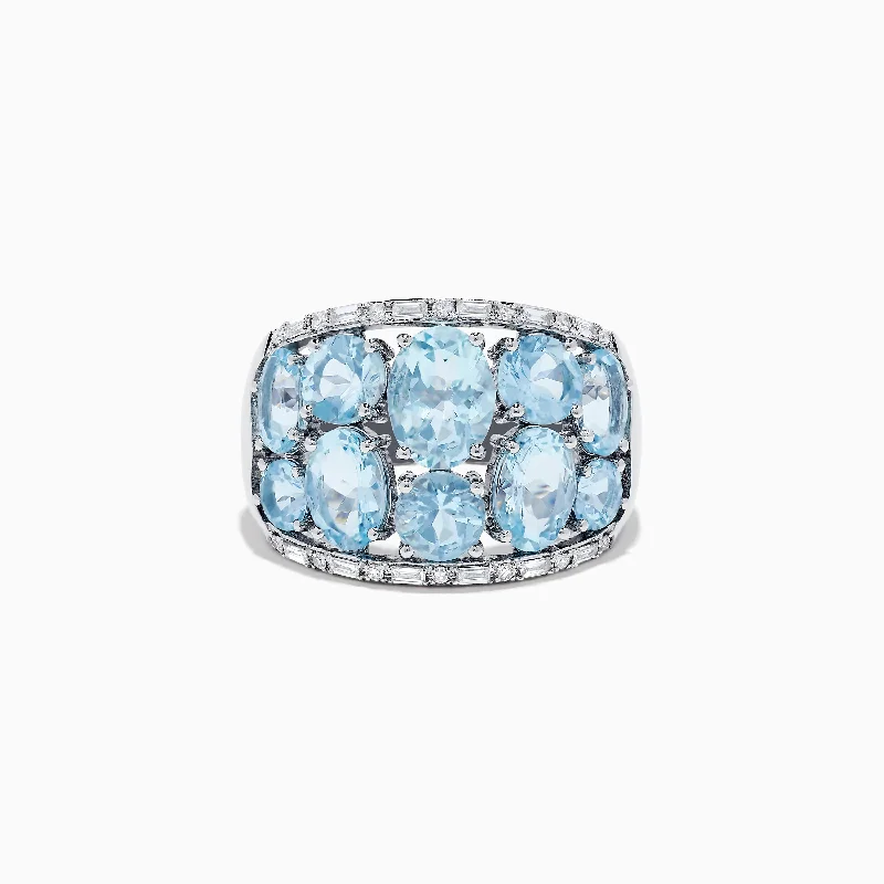 Ladies Rings Retro Design-Aquarius 14k White Gold Aquamarine and Diamond Ring