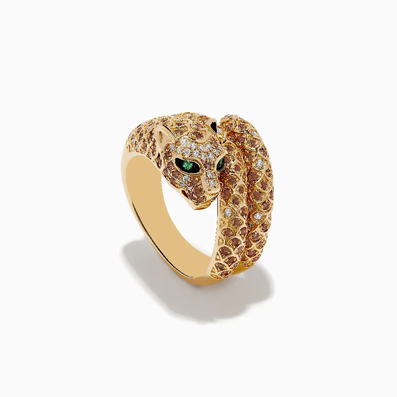 Ladies Rings for Doctors-Signature 14K Yellow Gold Emerald, Espresso, and White Diamond Ring