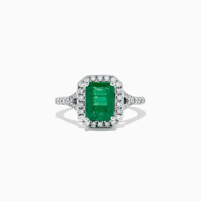 Ladies Rings with Crystals-Brasilica 14K White Gold Emerald and Diamond Ring, 2.81 TCW