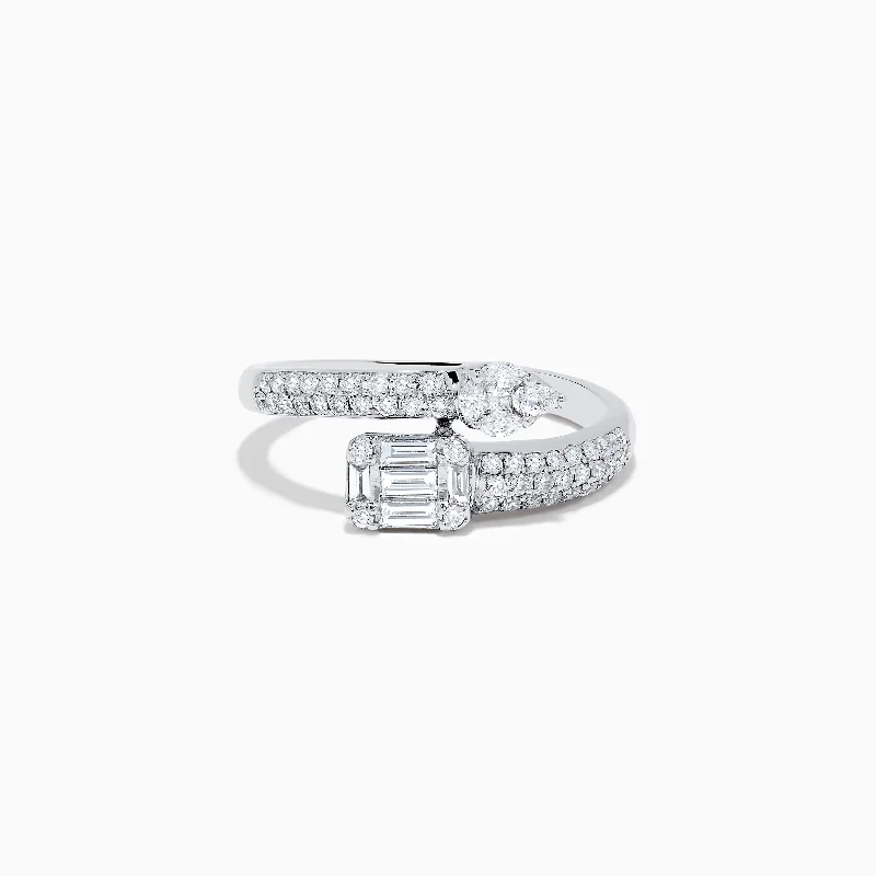 Ladies Rings with Tugtupite-Classique 14K White Gold Diamond Bypass Ring 0.65 TCW