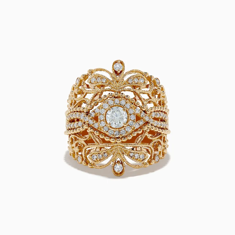 Ladies Rings with Thaumasite-D'oro 14K Yellow Gold Diamond Statement Ring