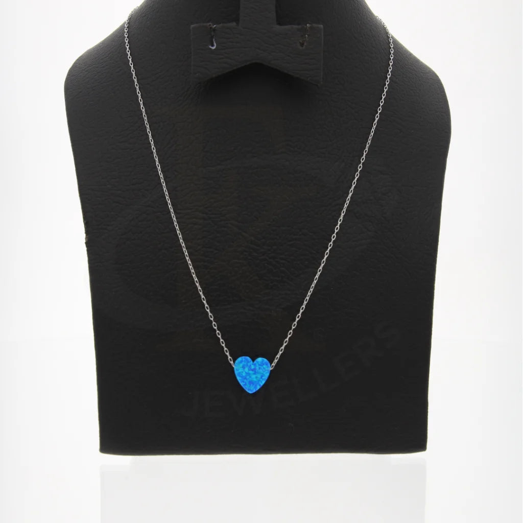 Loud Necklaces -Sterling Silver 925 Blue Opal Heart Shaped Necklace - FKJNKLSL8064