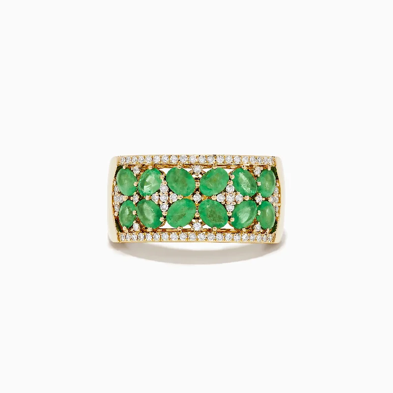 Ladies Rings with Xenotime-Brasilica 14K Yellow Gold Emerald and Diamond Ring