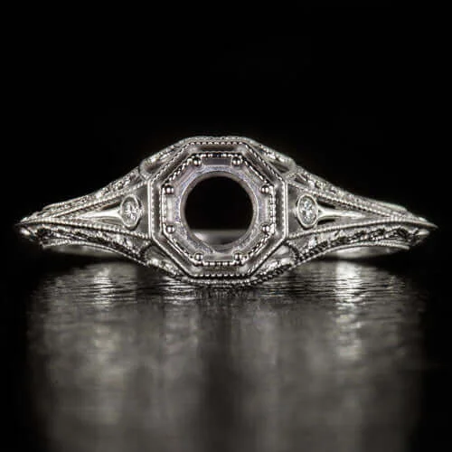 Ladies Engagement Rings Unique Cut-ART DECO STYLE DIAMOND ENGAGEMENT RING SETTING SEMI MOUNT ROUND VINTAGE FILIGREE