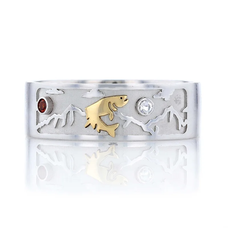 Ladies Rings for Leaders-Garnet & Moonstone Mountain Fish Ring