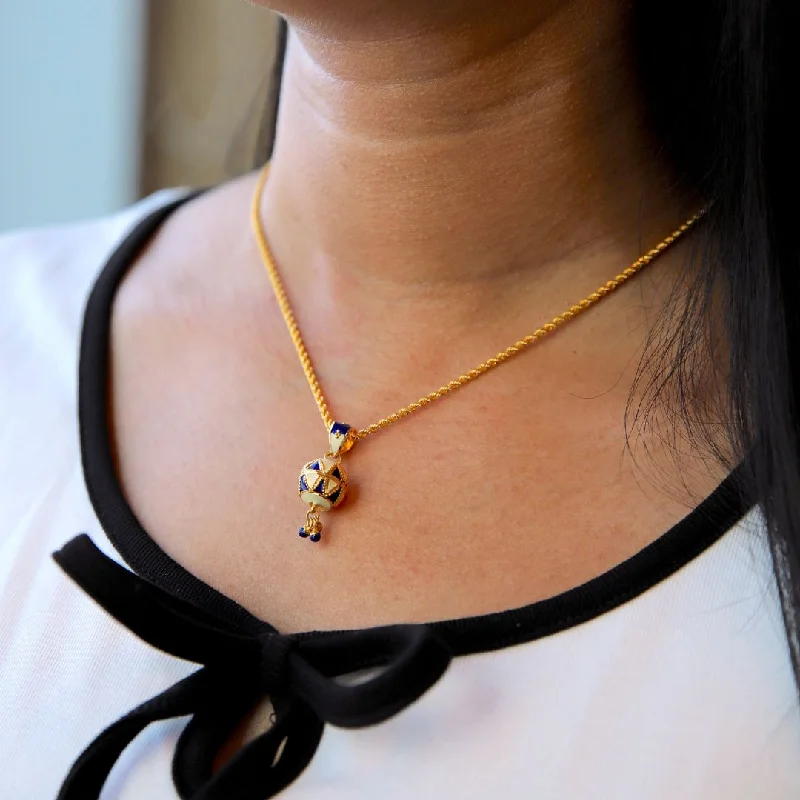 Crystal Necklaces -Gold Necklace (Chain With Hanging Dark Blue Ball Shaped Pendant) 21KT - FKJNKL21KM9939