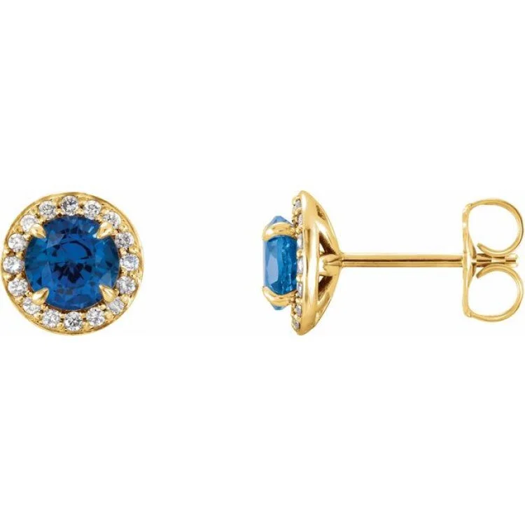 Ladies Earrings Twisted Design-14K Yellow 3.5 mm Natural Blue Sapphire & 1/8 CTW Natural Diamond Earrings