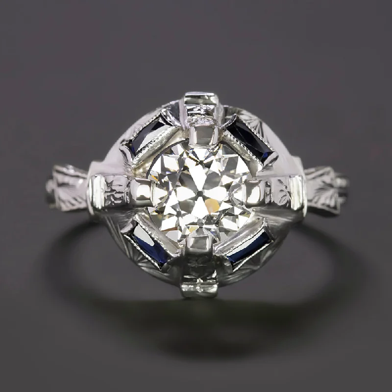 Ladies Engagement Rings with Howlite-1.15ct GIA CERTIFEID I VS2 DIAMOND SAPPHIRE ENGAGEMENT RING ART DECO VINTAGE 18K