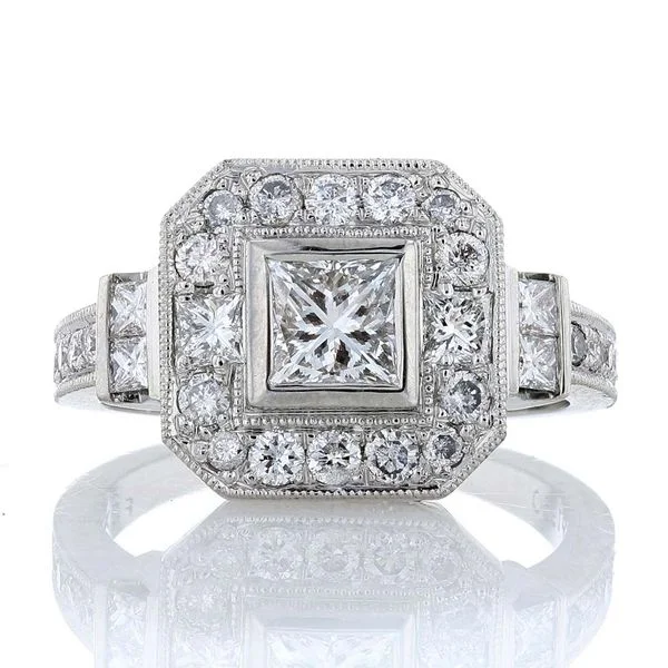 Ladies Rings Unique Shapes-Princess Cut Halo Ring