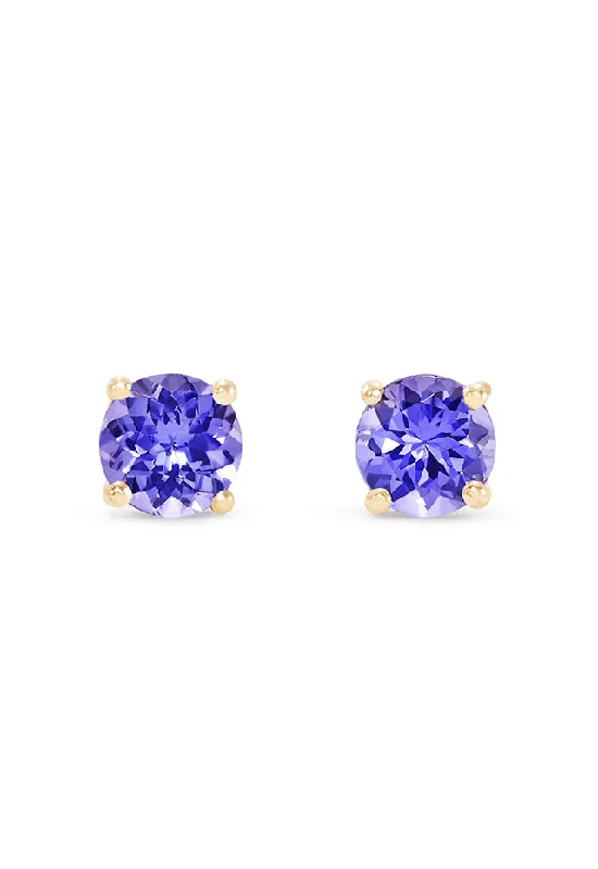 Ladies Earrings with Uvarovite-14K Yellow Gold Round Tanzanite Stud Earrings, 0.65 TCW