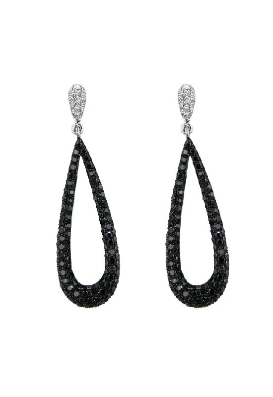 Ladies Earrings with Serpentine-14K White Gold Black and White Diamond Earrings, 1.40 TCW