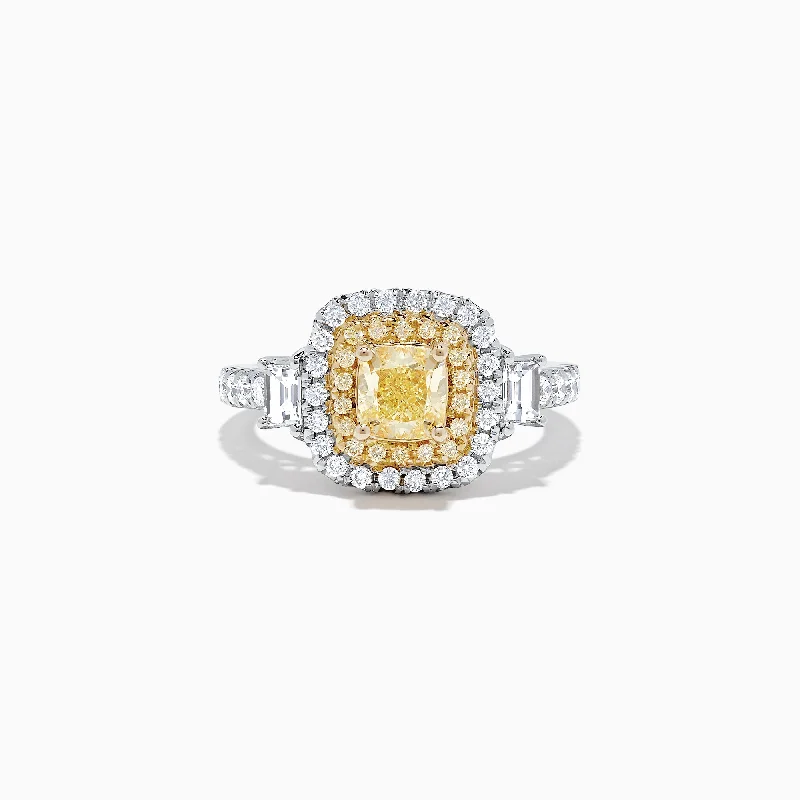 Ladies Rings Arrow Shape-Canare 18K Two-Tone Gold Cushion Cut Yellow Diamond Ring, 1.98 TCW