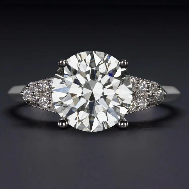 Ladies Engagement Rings Round Band-2.5ct GIA CERTIFIED DIAMOND ENGAGEMENT RING 3x EXCELLENT CUT ROUND VINTAGE STYLE