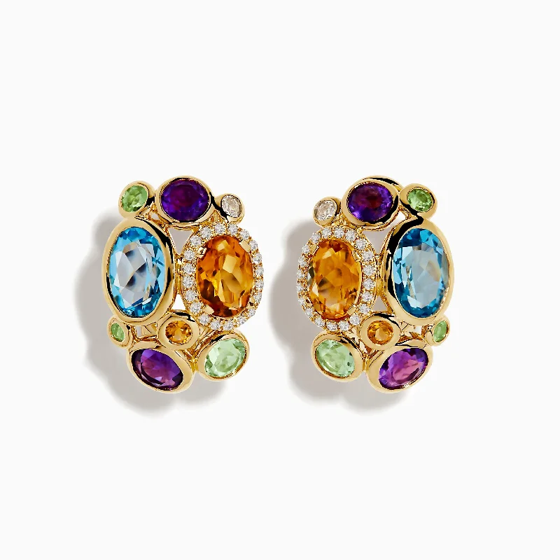 Ladies Earrings Luxury Brand-Mosaic 14K Yellow Gold Multi Gemstone Earrings