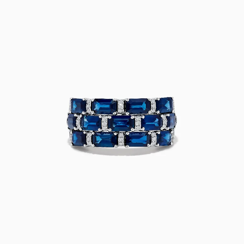 Ladies Rings for Date Night-14K White Gold Blue Sapphire and Diamond Ring