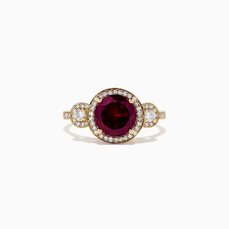 Ladies Rings with Okenite-Bordeaux 14K Yellow Gold Rhodolite Garnet and Diamond Ring, 2.14 TCW