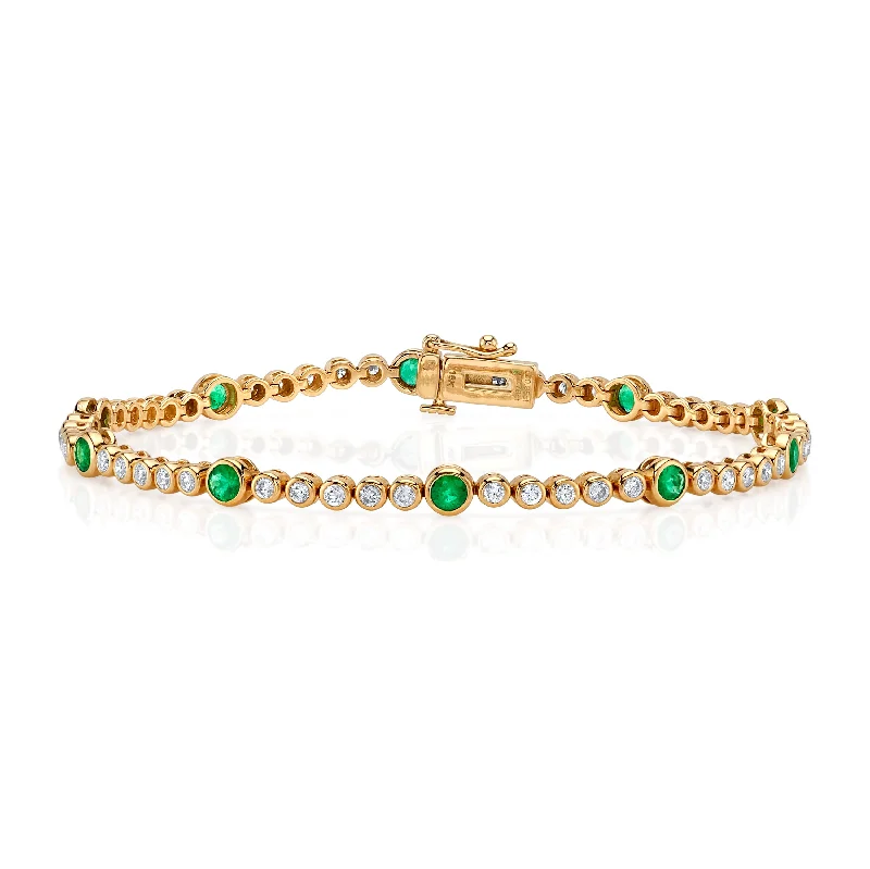 Oriental Bracelets -Emerald Diamond Bezel Tennis Bracelet