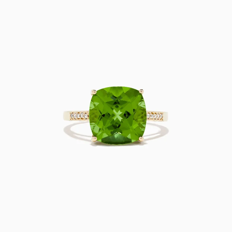 Ladies Rings with Vivianite-14K Yellow Gold Peridot and Diamond Ring