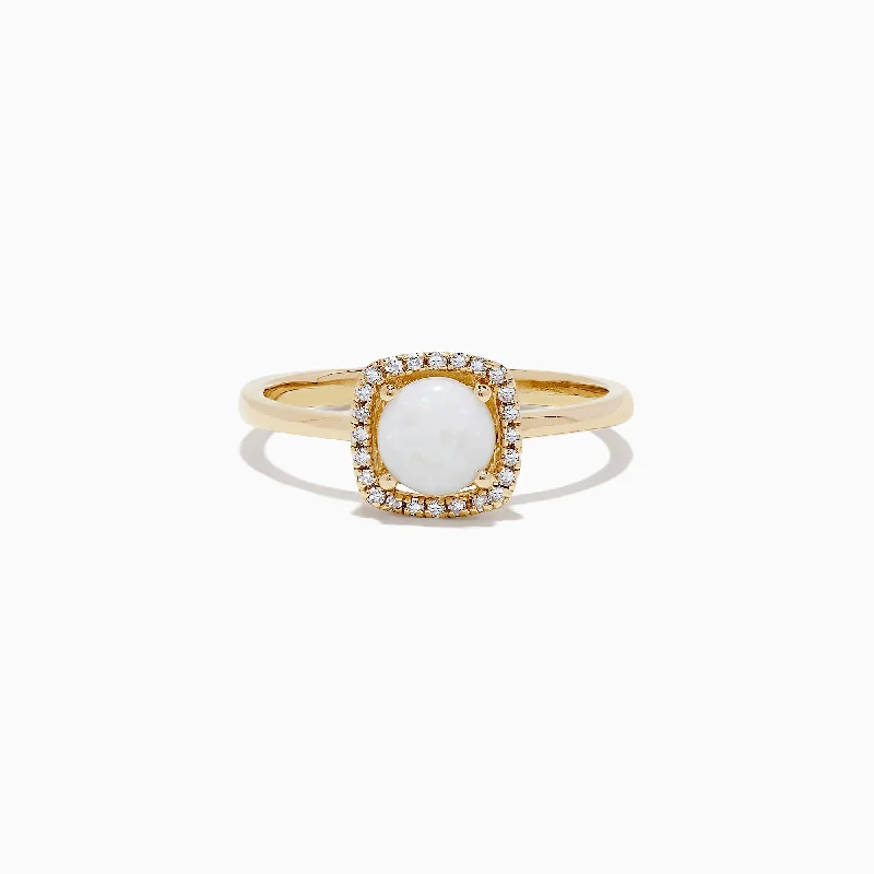 Ladies Rings Fashion Trend-Aurora 14K Yellow Gold Opal and Diamond Ring, 0.62 TCW