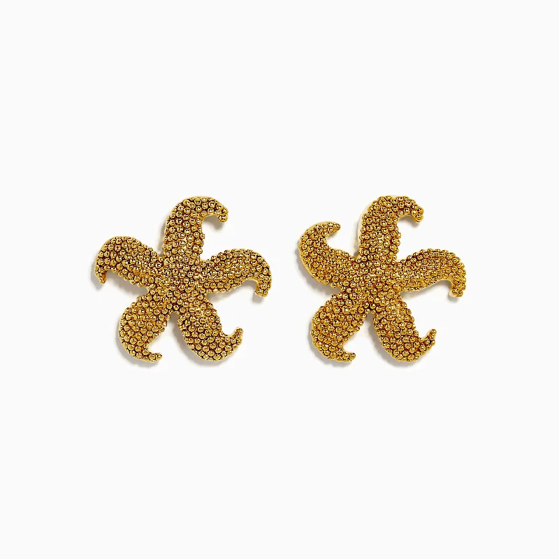 Ladies Earrings for Travelers-14K Yellow Gold Starfish Stud Earrings