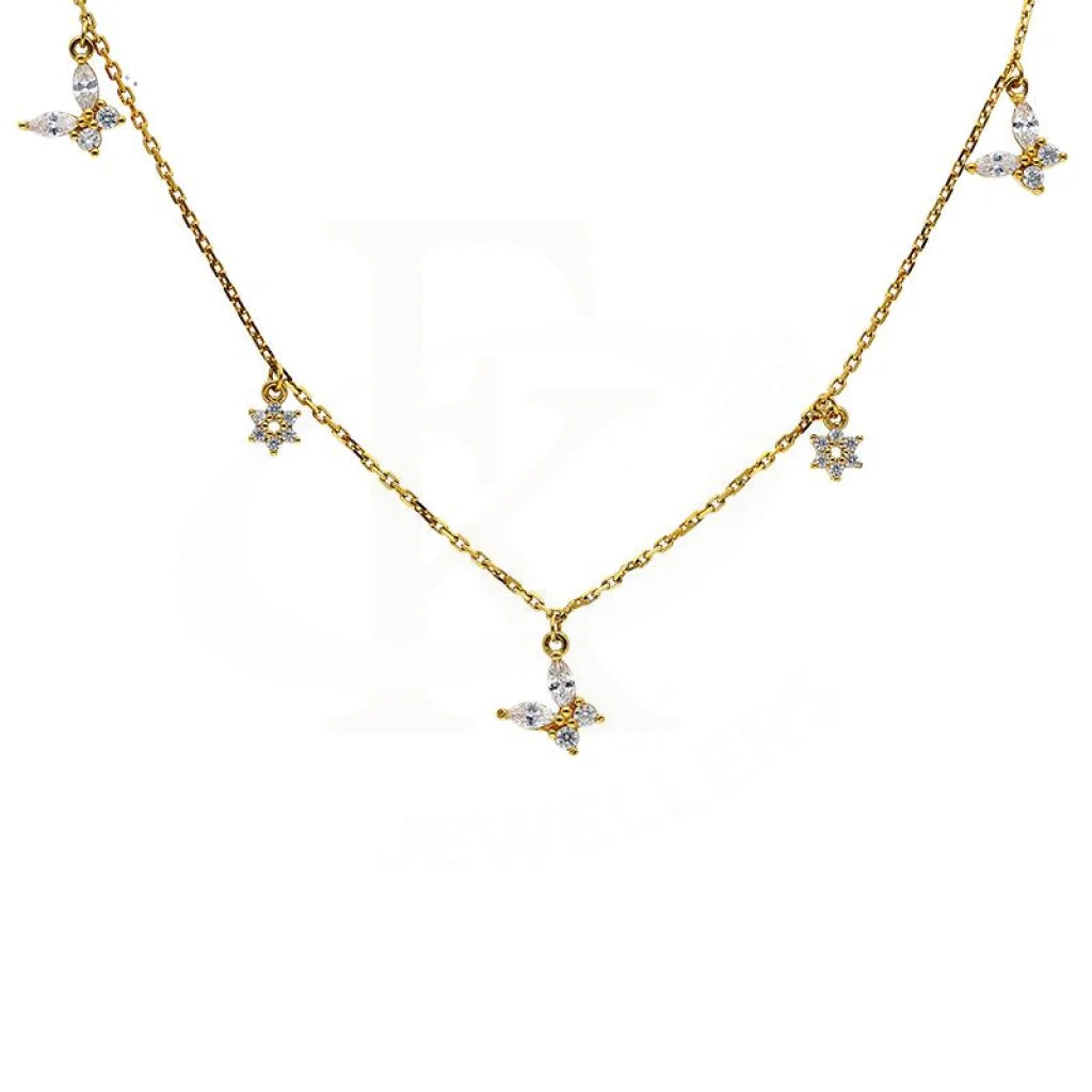 Club Necklaces -Sterling Silver 925 Gold Plated Butterflies and Flowers Necklace - FKJNKLSL2907