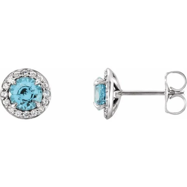 Ladies Earrings with Tourmaline-14K White 3.5 mm Natural Blue Zircon & 1/8 CTW Natural Diamond Earrings