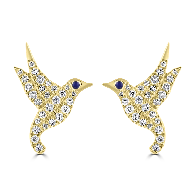 Ladies Earrings with Serpentine-14KT YELLOW GOLD 0.20CTW DIAMOND HUMMINGBIRD STUD EARRINGS