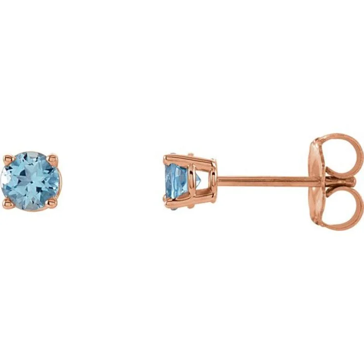 Ladies Earrings with Tanzanite-14K Rose 4 mm Natural Aquamarine Stud Earrings