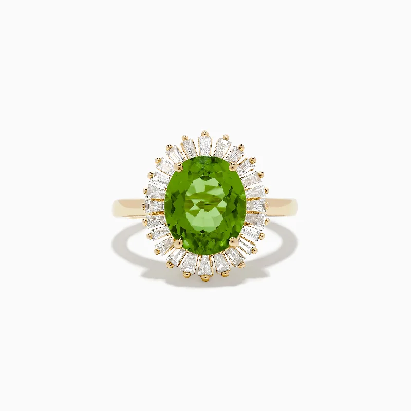 Ladies Rings with Wulfenite-14K Yellow Gold Peridot and Diamond Ring