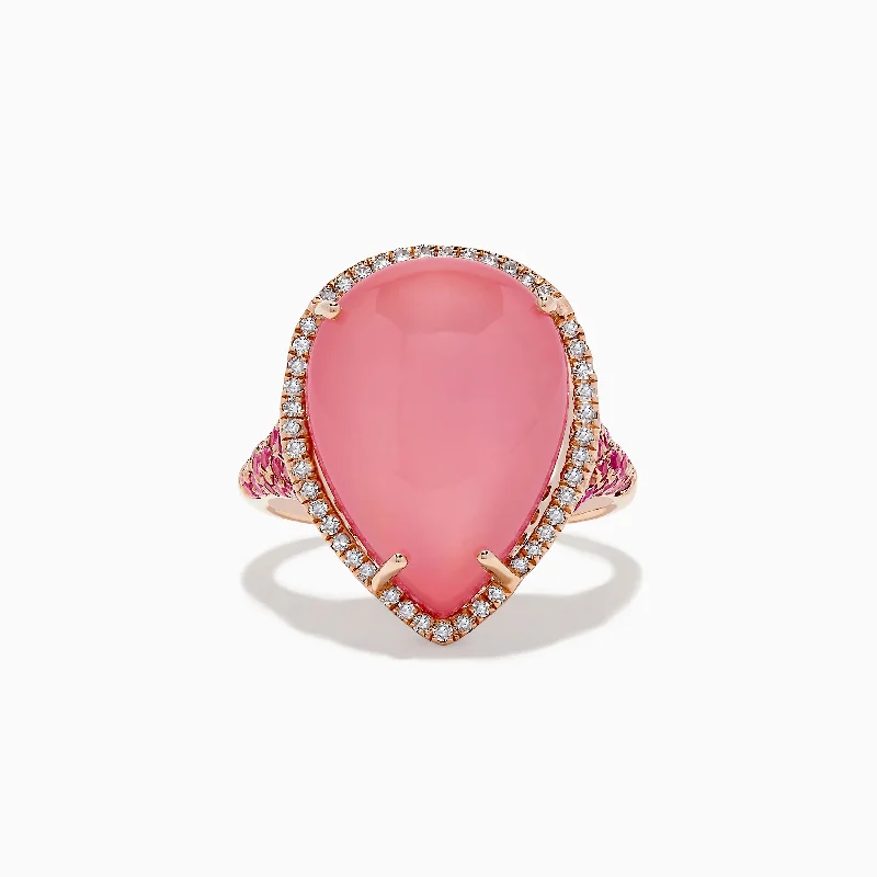 Ladies Rings with Muscovite-14K Gold Mother of Pearl, Pink Quartz, Sapphire, Ruby and Diamond Ring