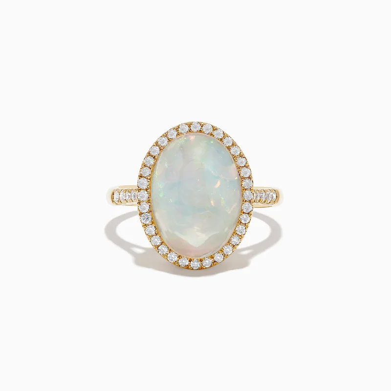 Ladies Rings with Signatures-14K Yellow Gold Opal and Diamond Ring