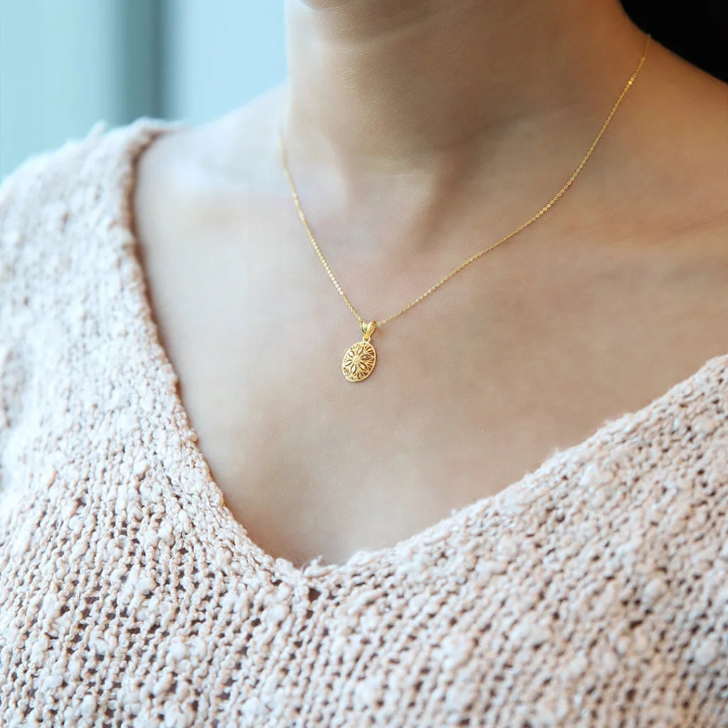 Strength Necklaces -Gold Necklace (Chain With Flower Shaped Hollow Pendant) 21KT - FKJNKL21KM7937