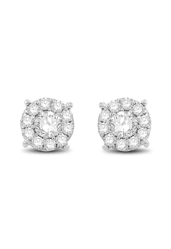 Ladies Earrings Round Stud-Bouquet 14K White Gold Diamond Cluster Stud Earrings, 1.96 TCW