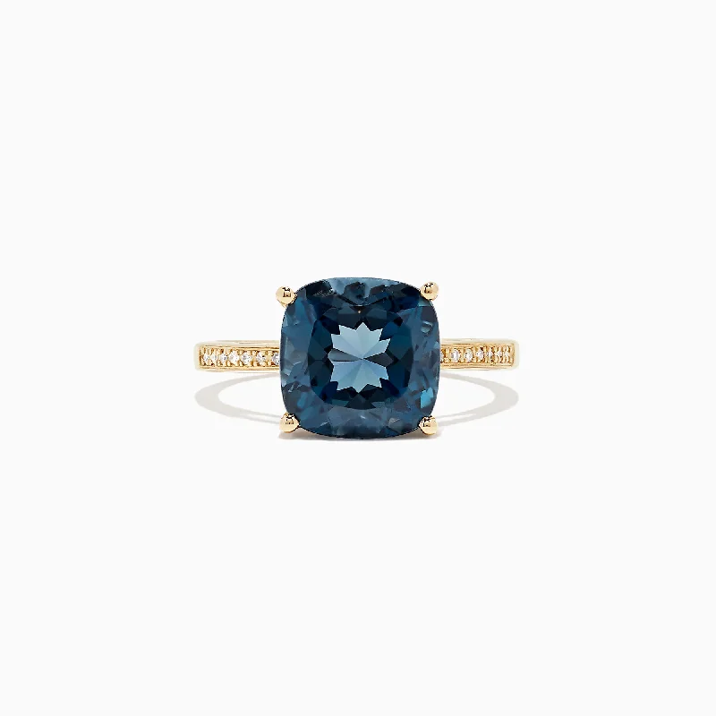 Ladies Rings with Lepidolite-Ocean Bleu 14K Yellow Gold London Blue Topaz & Diamond Ring, 4.54 TCW