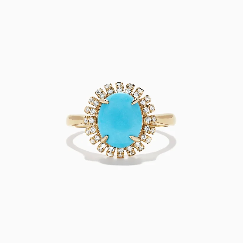 Ladies Rings with Uvarovite-14K Yellow Gold Turquoise and Diamond Ring, 2.03 TCW