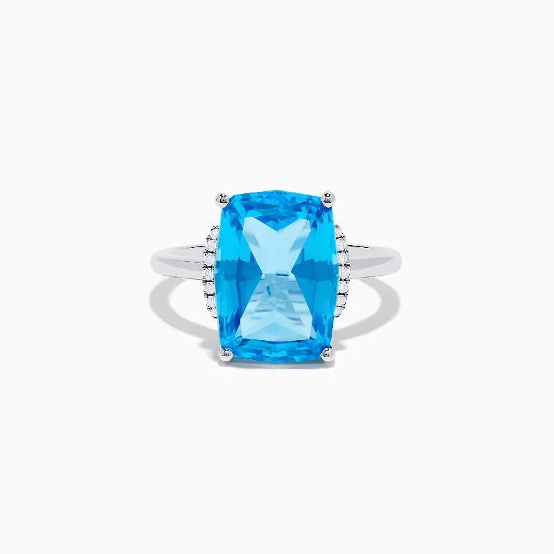 Ladies Rings with Xenotime-Ocean Bleu 14K White Gold Blue Topaz and Diamond Ring