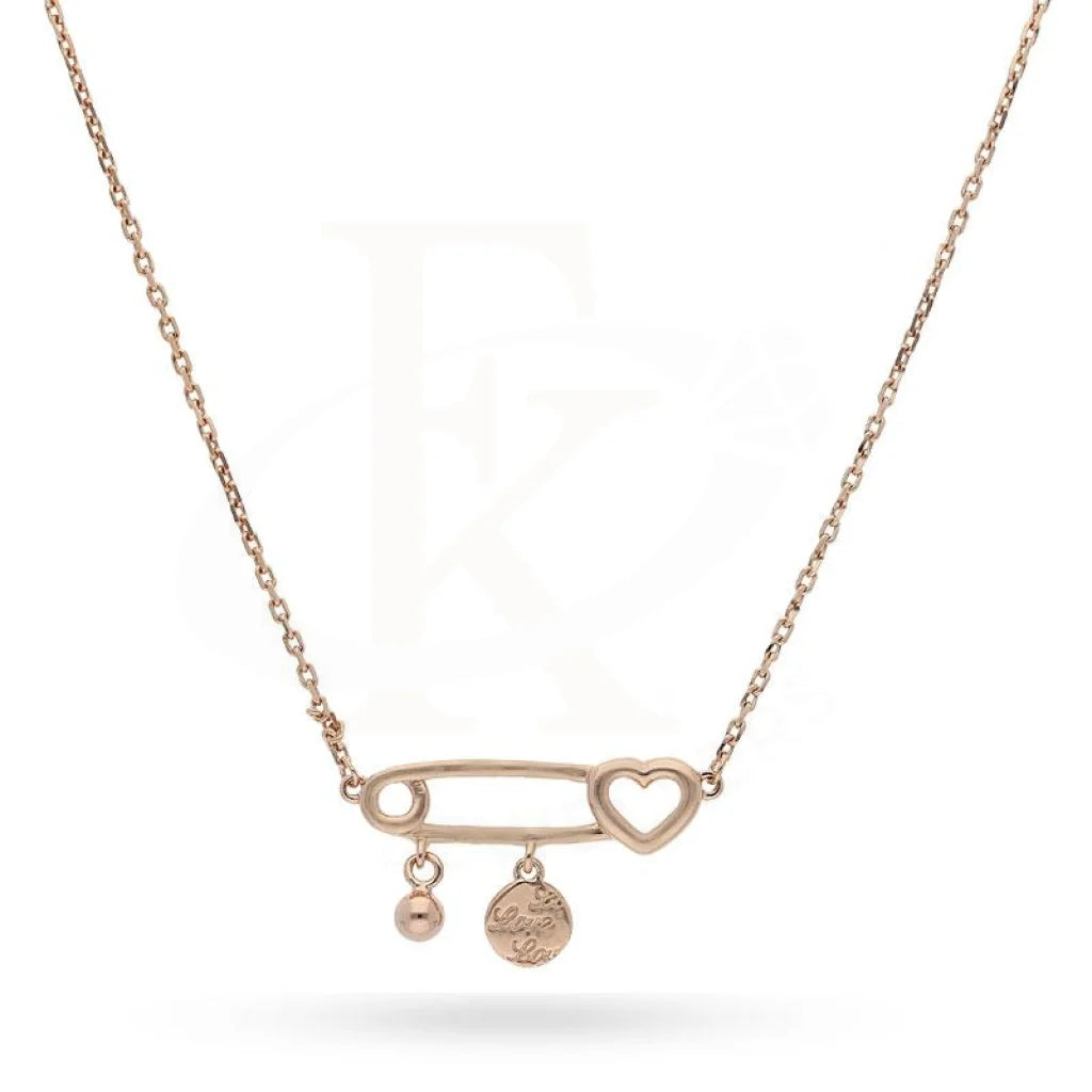 Balance Necklaces -Sterling Silver 925 Rose Gold Plated Paper Clip with Heart and Hanging Ball Necklace - FKJNKLSL2196