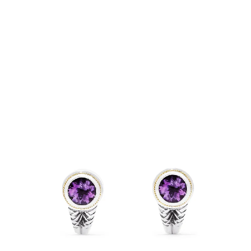 Ladies Earrings with Garnet-925 Sterling Silver & 18K Yellow Gold Amethyst Earrings, 3.33 TCW