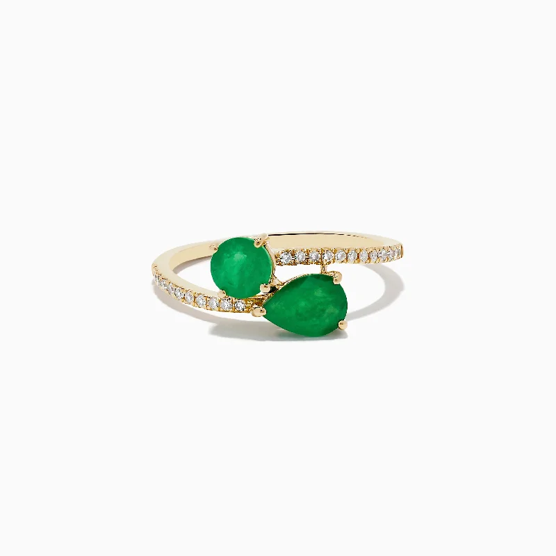 Ladies Rings Butterfly Shape-Brasilica 14K Yellow Gold Emerald and Diamond Ring