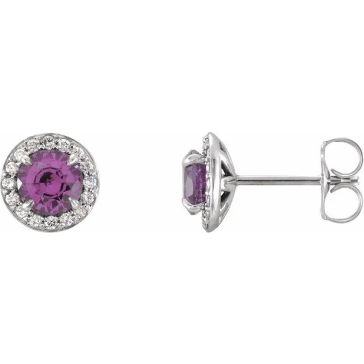 Ladies Earrings with Sunstone-14K White 4.5 mm Natural Amethyst & 1/6 CTW Natural Diamond Earrings