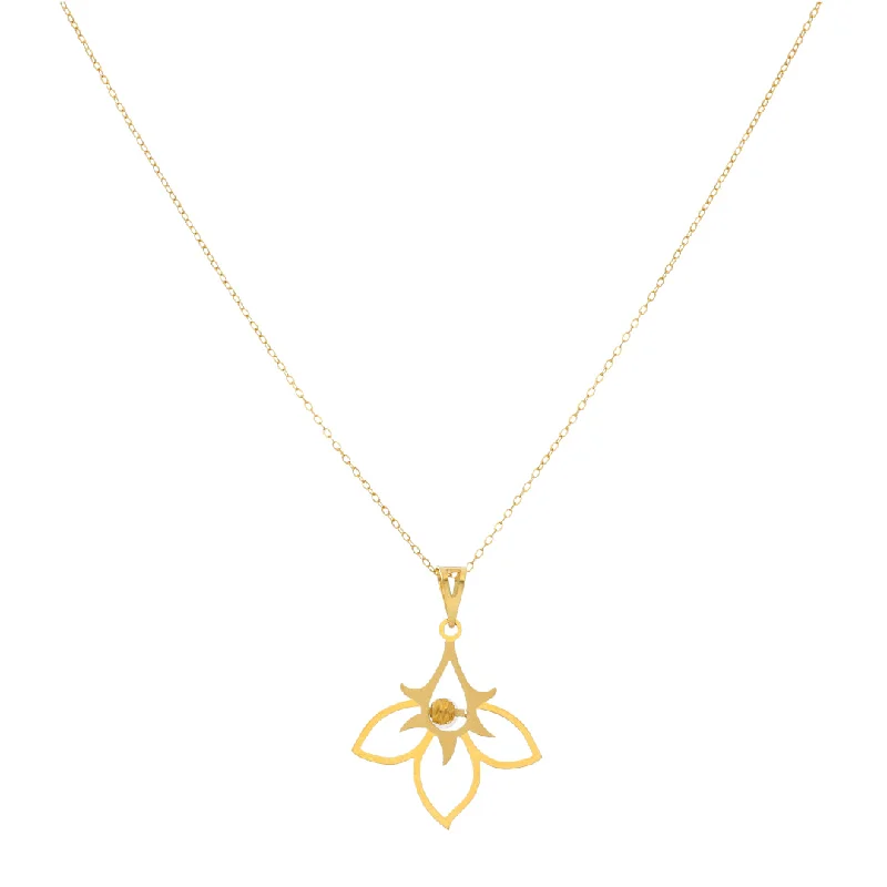 Thin Necklaces -Gold Necklace (Chain With Hollow Flower Shaped Pendant) 21KT - FKJNKL21KM9823