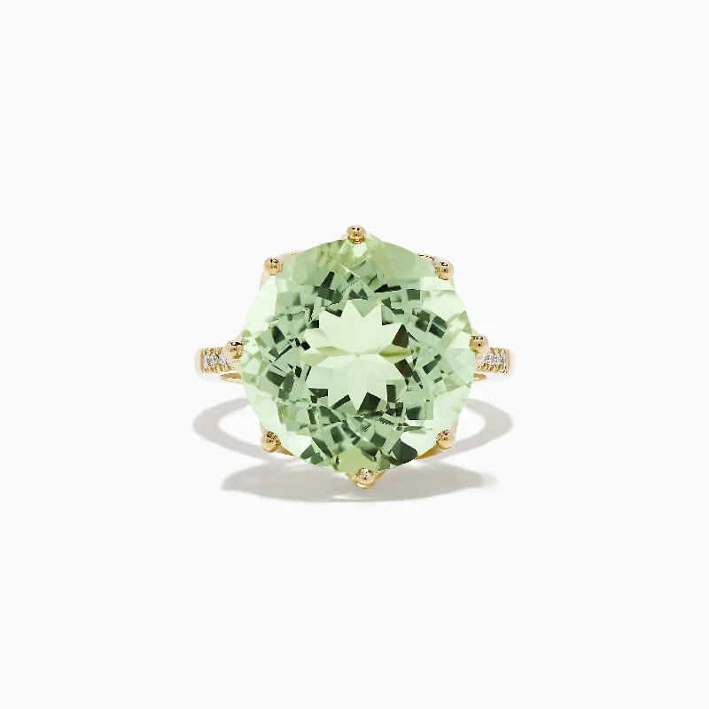 Ladies Rings Gothic Style-14K Yellow Gold Green Amethyst and Diamond Cocktail Ring, 11.95 TCW