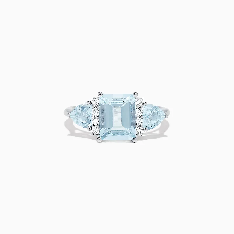 Ladies Rings with Rhodochrosite-Aquarius 14K White Gold Aquamarine and Diamond Ring, 3.30 TCW