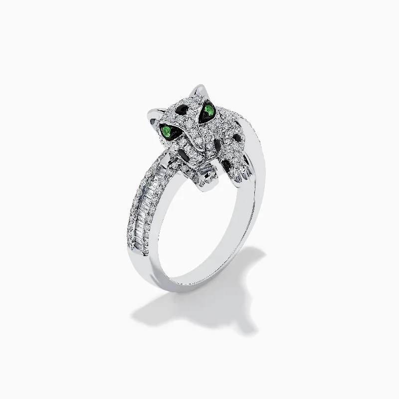 Ladies Rings for Wedding-Signature 14K White Gold Diamond and Tsavorite Panther Ring