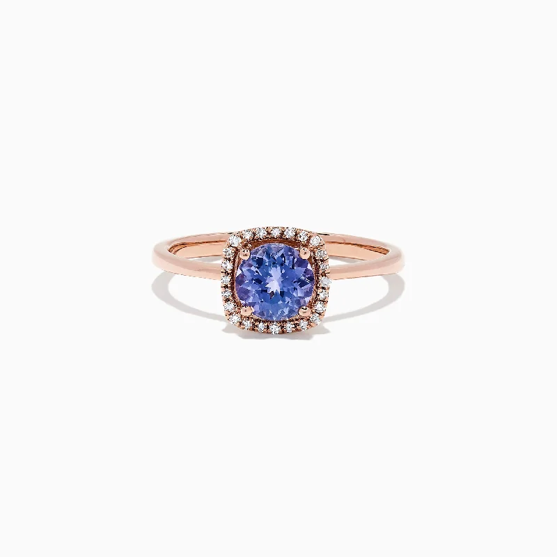 Ladies Rings for Athletes-Nahla Siri 14K Rose Gold Tanzanite and Diamond Ring, 0.81 TCW