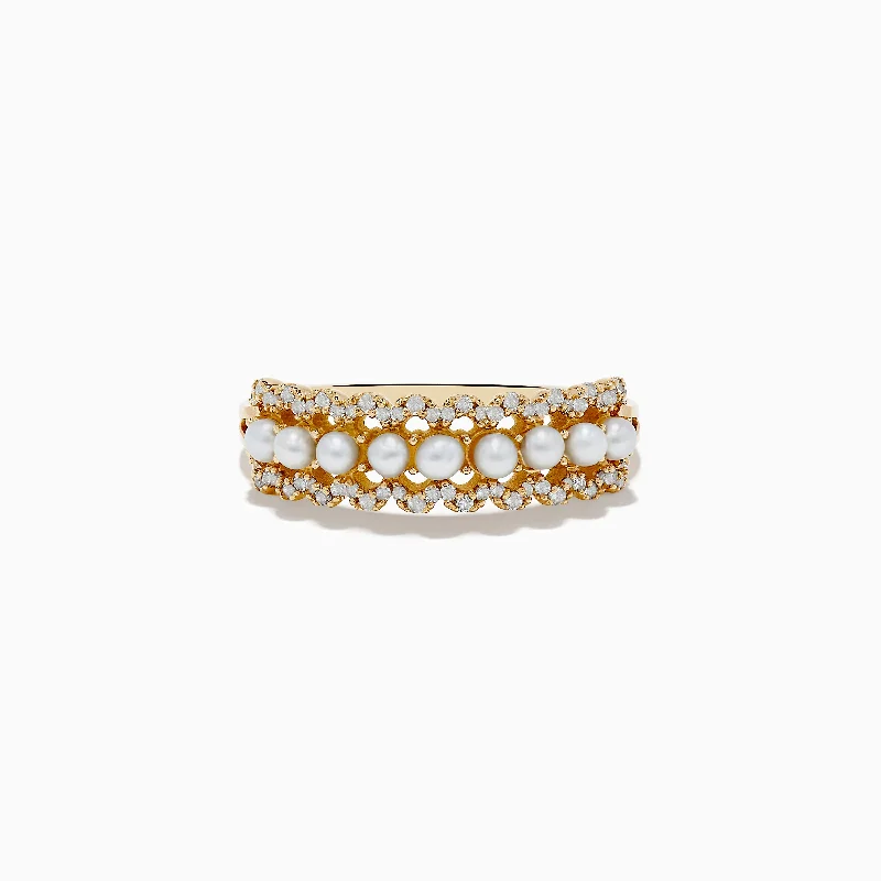 Ladies Rings for Daughters-14K Yellow Gold Pearl and Diamond Ring