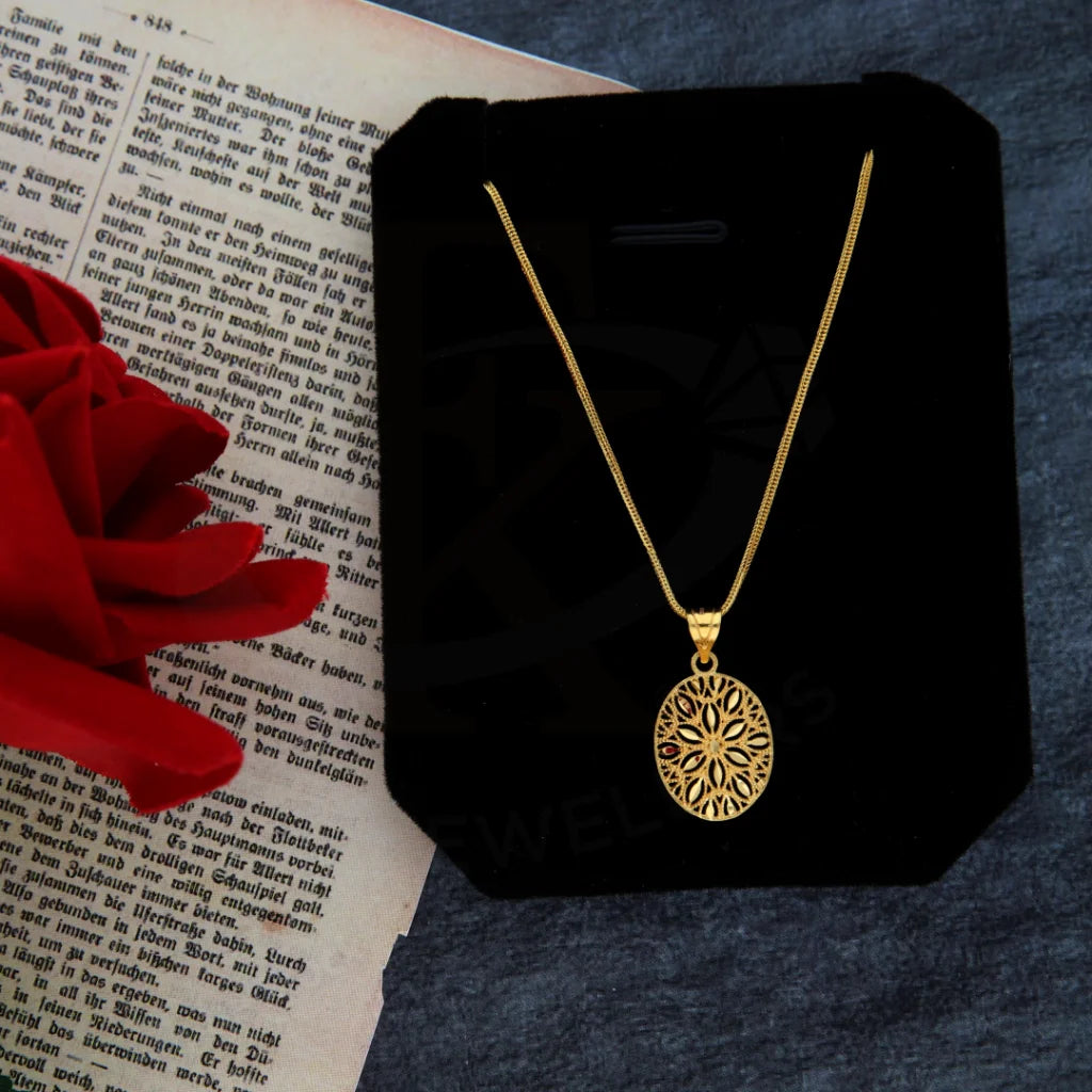 White Necklaces -Gold Necklace (Chain with Oval Shaped Pendant) 21KT - FKJNKL21KM8386